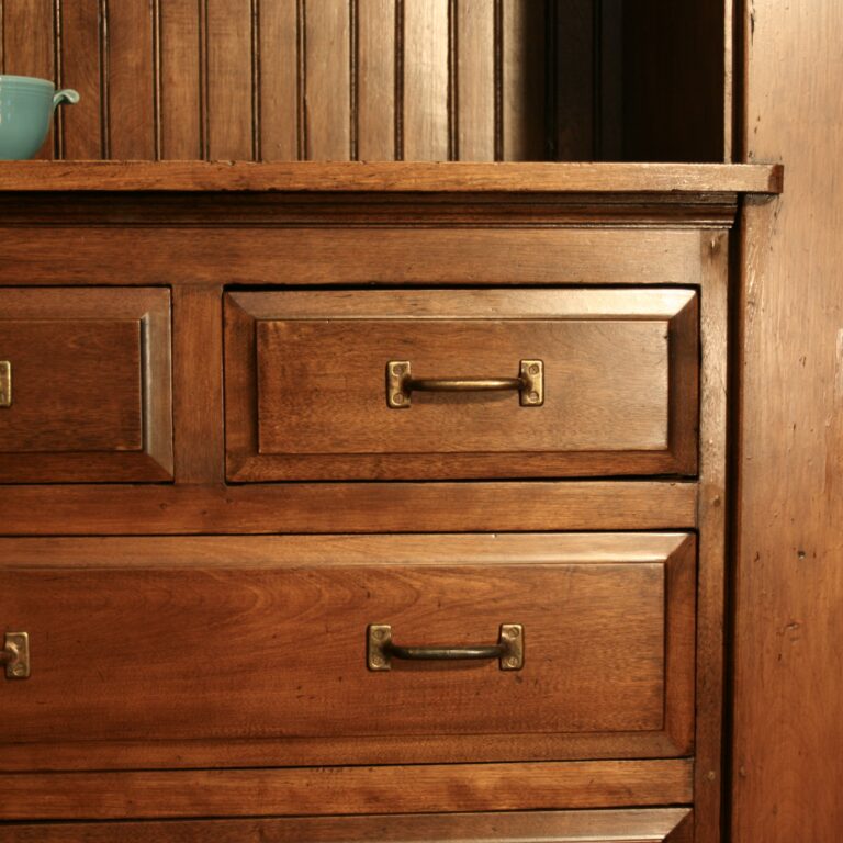 Hutch detail - hardware was stripped and restored with a traditional wax finish